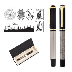 661-KR  Kabartma Figürlü Metal Roller Kalem Seti