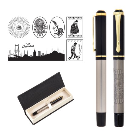 661-KR  Kabartma Figürlü Metal Roller Kalem Seti