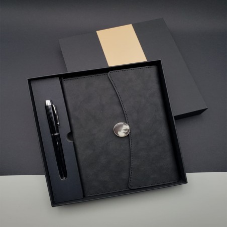 Toptan Siyah Deri Defter Ve Metal Siyah Tükenmez Kalem Set