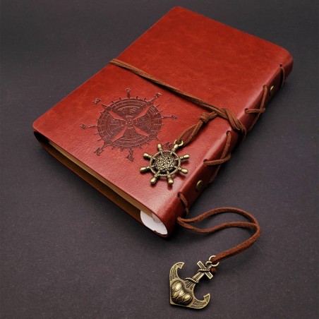Toptan Kahverengi Pusula Temalı Deri Defter