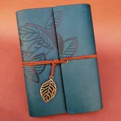 Toptan Deri Yaprak Desenli Petrol Mavisi Defter