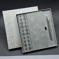 Toptan Kutulu Gri Defter Ve Metal Kalem Seti