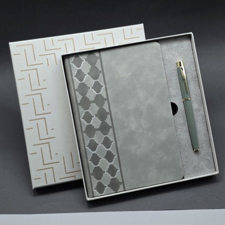 Toptan Kutulu Gri Defter Ve Metal Kalem Seti
