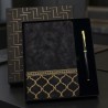 Toptan Gold Desen Siyah Deri Defter Kalem Set