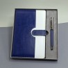 Toptan Mavi Beyaz Deri Kapaklı Defter Ve Metal Kalem Set