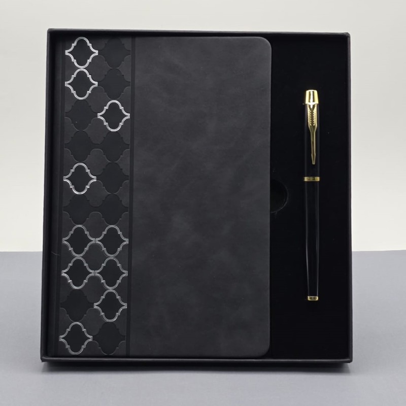 Toptan Desenli Siyah Deri Defter Kalem Set