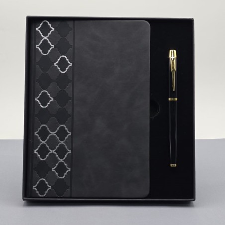 Toptan Desenli Siyah Deri Defter Kalem Set