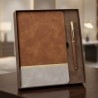 Toptan Kutulu Altın Şeritli Deri Defter Ve Kahverengi Metal Roller Kalem Set